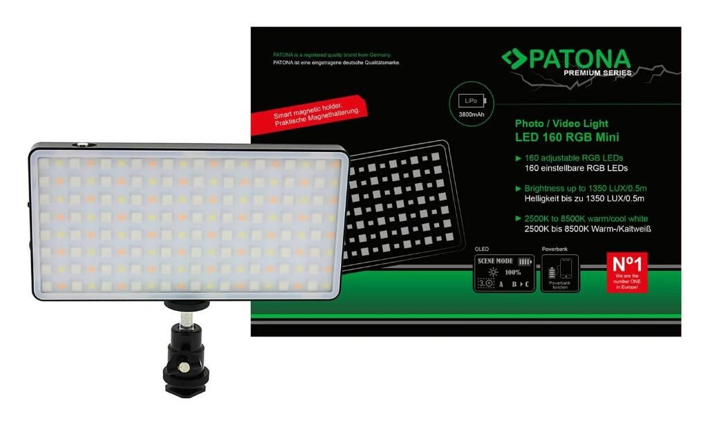 Patona 4290 Premium Led RGB Photo Video Light with 160 Adjustable RGB LEDs and 3 Scenes