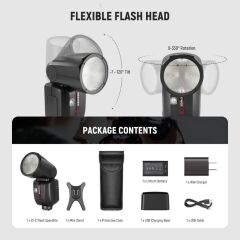 Neewer Z2PRO-F Fujifilm Uyumlu 76W Yuvarlak Kafa Akülü Tepe Flaşı