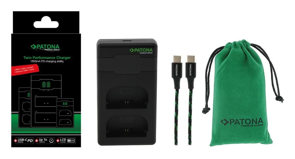 Patona 161924 Premium LP-E6 Canon İkili USB-C Şarj Cihazı + PD20W Adaptör