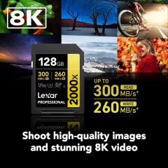 Lexar 128GB Gold 2000x V90 UHS-II SDXC Hafıza Kartı