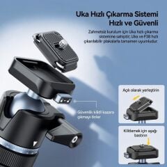 Ulanzi MT93 160cm Otomatik Açılır Uka Ball Head Quick Release Alüminyum Tripod
