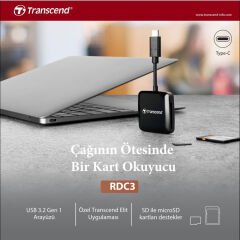 Transcend RDC3 USB 3.2 Gen1 Type-C SD/MicroSD Kart Okuyucu (Siyah)