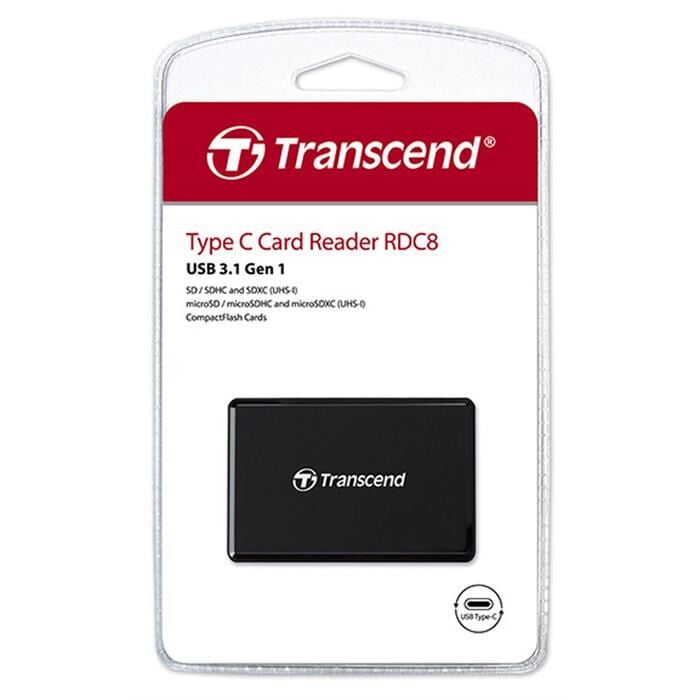 Transcend RDC8 USB 3.1 Gen1 Type-C SD/MicroSD/CF Kart Okuyucu (Siyah)