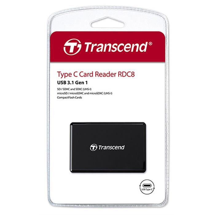 Transcend RDC8 USB 3.1 Gen1 Type-C SD/MicroSD/CF Kart Okuyucu (Siyah)