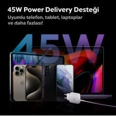 Spigen PowerArc 45W USB-C Hızlı Şarj Aleti + Örgü USB-C Kablo (ACH02589)