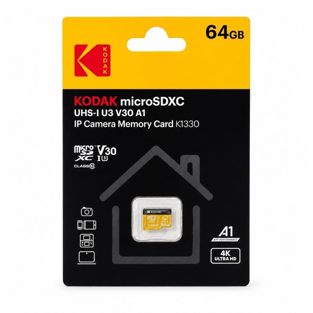 Kodak 64GB UHS-I U3/V30/A1 Güvenlik Kamerası için MicroSD Kart KI330