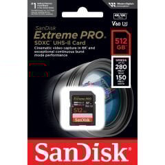 Sandisk 512GB SDXC Extreme Pro 280MB/s UHS-II V60 Kart