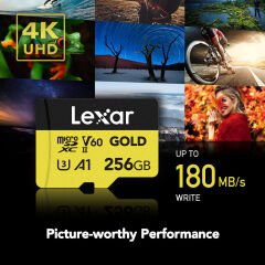 Lexar 256GB Gold 280MB/s V60 UHS-II microSDXC Hafıza Kartı