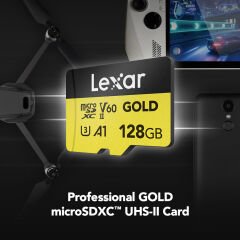 Lexar 128GB Gold 280MB/s V60 UHS-II microSDXC Hafıza Kartı