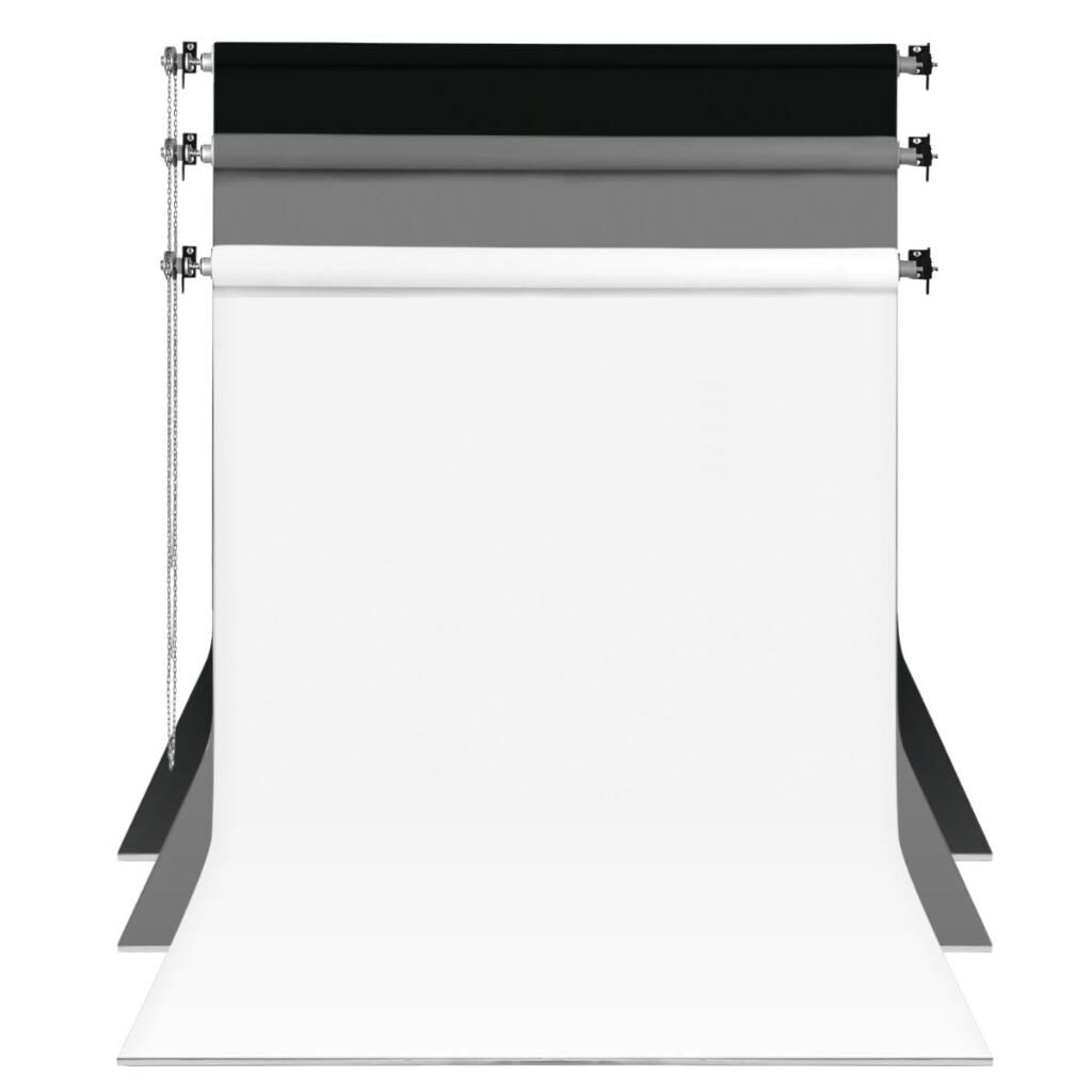 GDX Sabit Kumaş Beyaz - Siyah - Gri 3'lü Fon Perde Seti 2.70x5.80 Metre - Tavan ve Duvar İçin