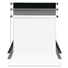 GDX Sabit Kumaş Beyaz - Siyah - Gri 3'lü Fon Perde Seti 2.70x5.80 Metre - Tavan ve Duvar İçin