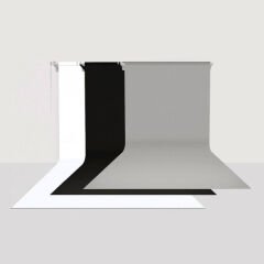 GDX Sabit Kumaş Beyaz - Siyah - Gri 3'lü Fon Perde Seti 2.70x5.80 Metre - Tavan ve Duvar İçin