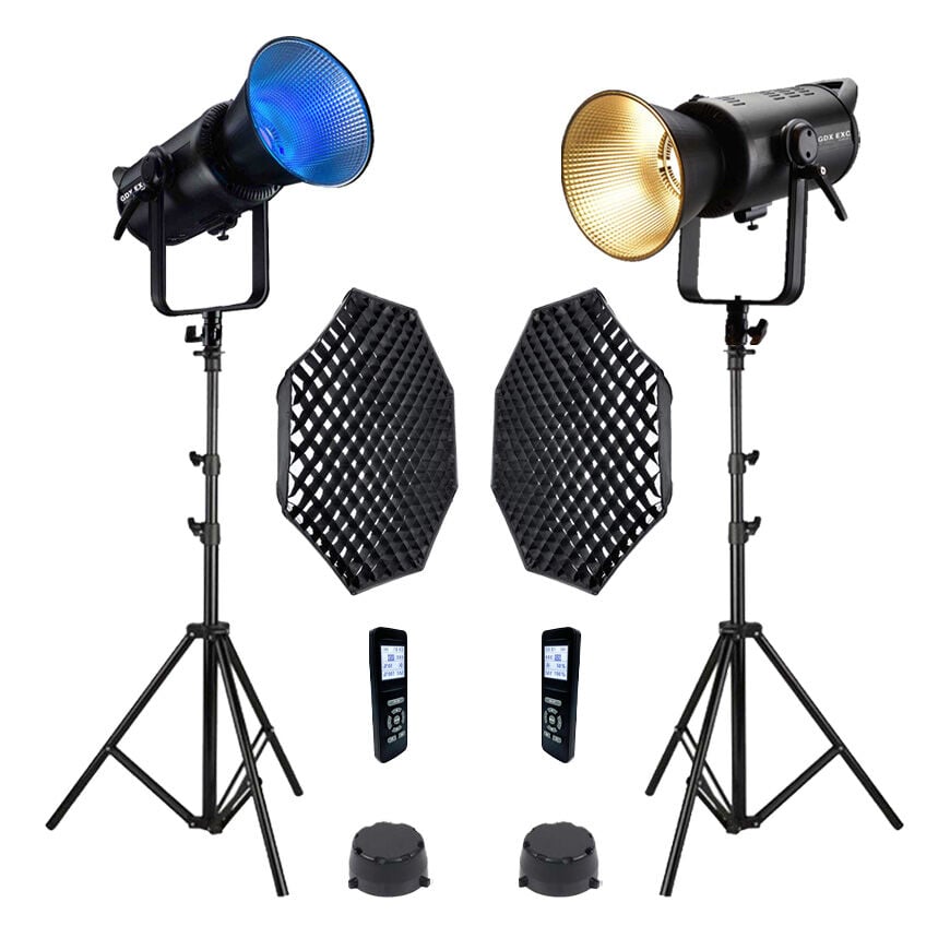 Gdx Exc-180RGB-II Rgb Led Video Işığı 2'li Full Set (Gridli 120cm Octagon + 260 cm Kalın Işık Ayağı)