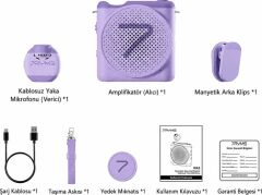 7Ryms WA2 Kablosuz Yaka Mikrofonlu Taşınabilir Ses Amplifikatörü Mor