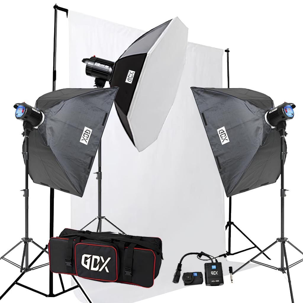 GDX BM400 3'lü Paraflaş Set + Seyyar Fon Perde 3x3 Metre