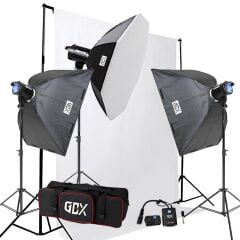 GDX BM400 3'lü Paraflaş Set + Seyyar Fon Perde 3x3 Metre