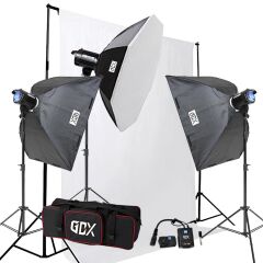 GDX BM400 3'lü Paraflaş Set + Seyyar Fon Perde 3x3 Metre