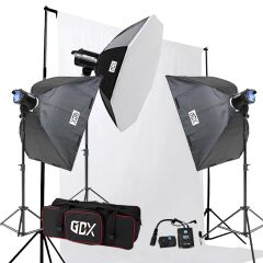 GDX BM400 3'lü Paraflaş Set + Seyyar Fon Perde 3x6 Metre