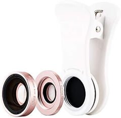 Kiwifotos 3in1 Akıllı Telefonlar İçin Geniş Açı & Makro & Balıkgözü Lens (Pembe)