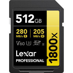 Lexar 512GB Gold 1800x V60 UHS-II SDXC Hafıza Kartı