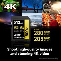 Lexar 512GB Gold 1800x V60 UHS-II SDXC Hafıza Kartı