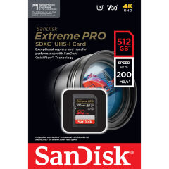 Sandisk 512GB SDXC Extreme Pro 200MB/s Hafıza Kartı