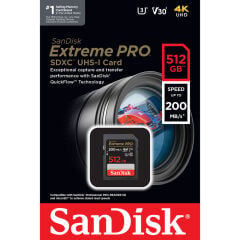 Sandisk 512GB SDXC Extreme Pro 200MB/s Hafıza Kartı