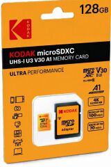 Kodak 128GB UHS-I U3/V30/A1 Yellow MicroSD + Adaptör