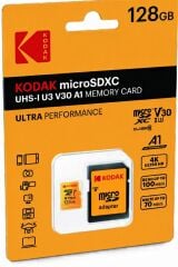 Kodak 128GB UHS-I U3/V30/A1 Yellow MicroSD + Adaptör